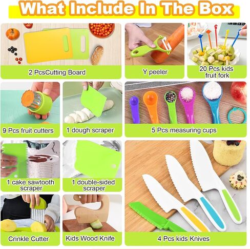 23 PCS Kids Cooking Sets, Kitchen Tools for Toddlers' Real Cooking, Kids Kitchen Knife Set with Cutting Board Kid Safe Knives Peeler Sandwich Cutters Crinkle Cutter, for Girls Boys in Saudi Arabia