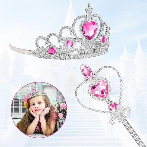 Vicloon Princess Dress Up Accessories, 2PCS Princess Crown and Wands for Little Girls, Jewelry Toy Gifts Set Christmas in Saudi Arabia