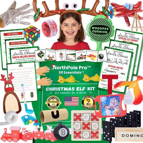 NorthPole Pro™ Elf Kit 2025 - 25 يومًا من ملحقات ودعائم وأنشطة قزم عيد الميلاد - Magic Elf Must-Haves™ & Elf Magic in a Box™ - قفازات سحرية، وملاحظات قزم، وحرف يدوية، ومقالب، وألعاب، وألعاب والمزيد in Kuwait