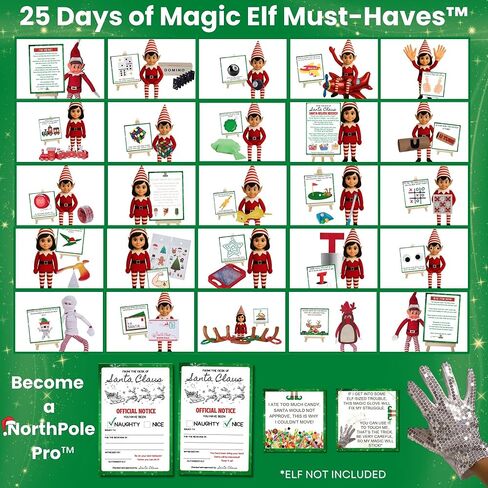 NorthPole Pro™ Elf Kit 2025 - 25 يومًا من ملحقات ودعائم وأنشطة قزم عيد الميلاد - Magic Elf Must-Haves™ & Elf Magic in a Box™ - قفازات سحرية، وملاحظات قزم، وحرف يدوية، ومقالب، وألعاب، وألعاب والمزيد in Kuwait
