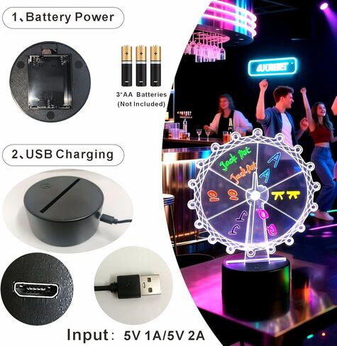 عجلة دوارة جائزة مع مصابيح LED، 6 فتحات قابلة للتخصيص، صانع قرارات على سطح الطاولة 15 سم، USB أو يعمل بالبطارية، للألعاب والكرنفالات والحانات والمكاتب (شفاف، D5.9) in Kuwait