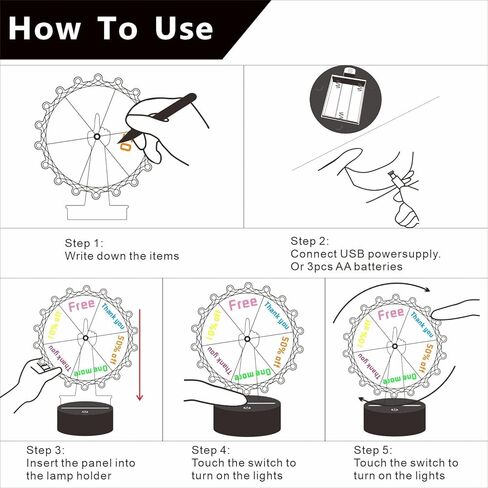 عجلة دوارة جائزة مع مصابيح LED، 6 فتحات قابلة للتخصيص، صانع قرارات على سطح الطاولة 15 سم، USB أو يعمل بالبطارية، للألعاب والكرنفالات والحانات والمكاتب (شفاف، D5.9) in Kuwait