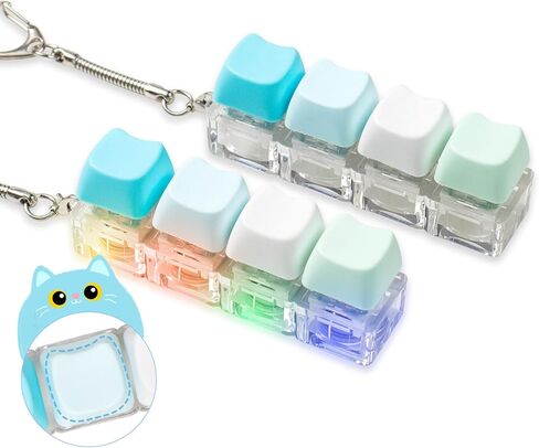 2 Pcs Keyboard Fidget Toy for Adult, Cat Shape Clicker Keyboard Fidget Keychain with LED Lights, White 4-in-1 Loud Stress Relief Fidget Keyboard for Anxiety Decompression (White) in Saudi Arabia