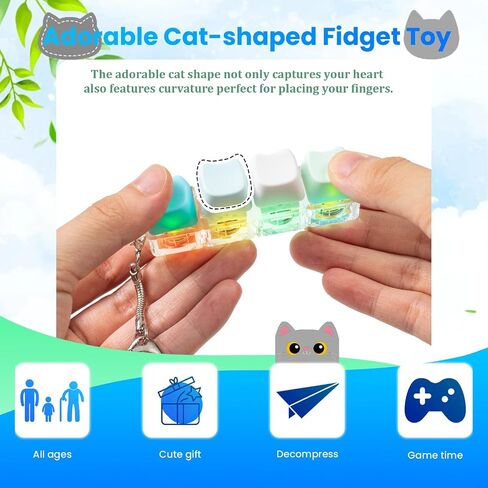 2 Pcs Keyboard Fidget Toy for Adult, Cat Shape Clicker Keyboard Fidget Keychain with LED Lights, White 4-in-1 Loud Stress Relief Fidget Keyboard for Anxiety Decompression (White) in Saudi Arabia