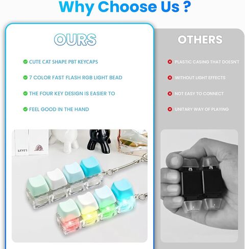 2 Pcs Keyboard Fidget Toy for Adult, Cat Shape Clicker Keyboard Fidget Keychain with LED Lights, White 4-in-1 Loud Stress Relief Fidget Keyboard for Anxiety Decompression (White) in Saudi Arabia