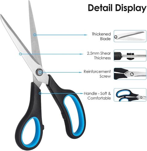 3 Pack 8" Stainless Steel Scissors with Ultra Sharp Blades and Comfort Grip Handles Scissors All Purpose For Office Home School Sewing Crafts in Saudi Arabia