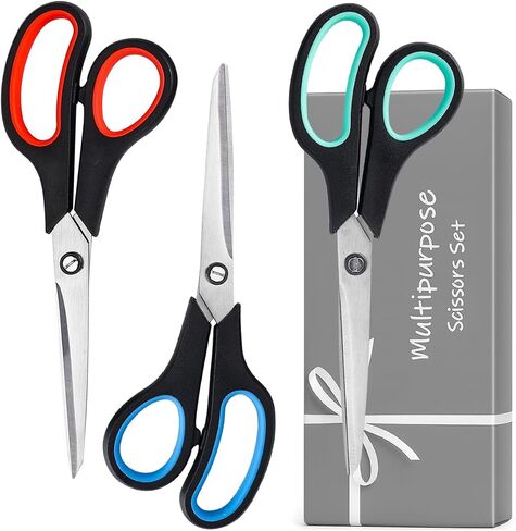 3 Pack 8" Stainless Steel Scissors with Ultra Sharp Blades and Comfort Grip Handles Scissors All Purpose For Office Home School Sewing Crafts in Saudi Arabia