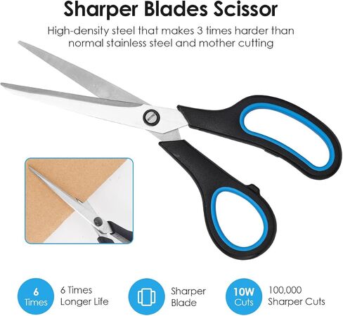 3 Pack 8" Stainless Steel Scissors with Ultra Sharp Blades and Comfort Grip Handles Scissors All Purpose For Office Home School Sewing Crafts in Saudi Arabia