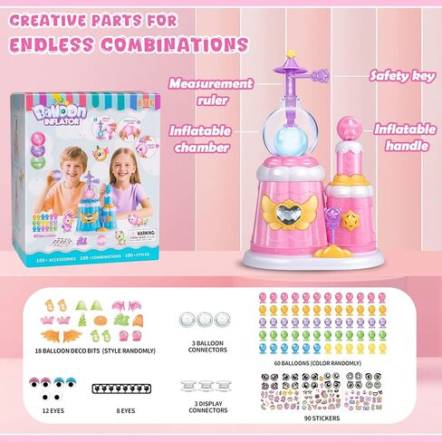 195 قطعة من مجموعة بالونات الأميرة السحرية من BTEC، لعبة صانع البالونات اللاصقة مع مضخة وبالونات نطاطة وملصقات وإكسسوارات ثلاثية الأبعاد، نشاط عيد الميلاد، هدايا عيد ميلاد للأطفال الأولاد والبنات من عمر 3 سنوات فما فوق in Kuwait