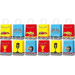 Nezyo 24 Pieces Race Car Party Bags Race Car Party Supplies Goodie Gift Bags Treat Bags with Handles for Checkered Flag Birthday Race Car Theme Party Decorations Boy Gifts in Kuwait