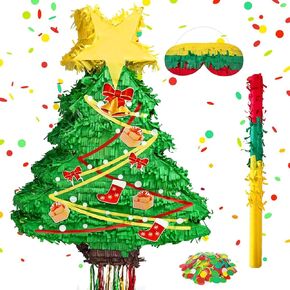 بينياتا شجرة عيد الميلاد بطول 23.6 سم مع حبل معلق، بينياتا كبيرة لشجرة عيد الميلاد مع معصوب العينين وعصا قصاصات تزيين حفلات عيد الميلاد لمستلزمات حفلات عيد الميلاد وديكورات المنزل (نمط) in Kuwait