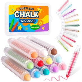 Dustless Chalk for Kids Indoor Chalkboard, 12 Colors Washable Sidewalk Chalk Set with Protective Box, Mess-Free for Drawing on Chalkboards Papers Sidewalks, Gift for Toddlers Boys Girls Ages 3+ in Saudi Arabia