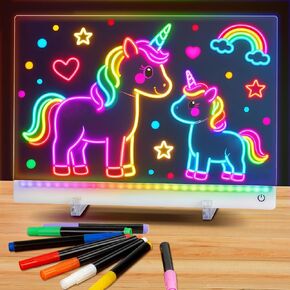 لوحة رسم LED قابلة لإعادة الشحن للأطفال، لوحة مسح جافة مقاس 13.8*10 بوصة، 4 أوضاع و7 ألوان، لوحة ملاحظات متوهجة، تتضمن سلسلة تعليق، 2 حامل، 8 علامات، زجاجة رذاذ، قطعة قماش للتنظيف، هدايا عيد الميلاد in Saudi Arabia