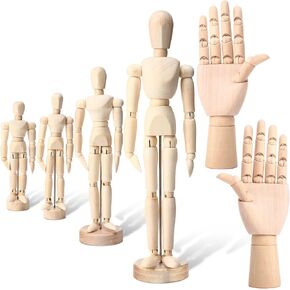 Cinnvoice 6 Pack Artist Wooden Mannequin 4.5'' 5.5'' 8'' 12''Artist Wooden Mannequin Figure Human People Dolls Manikin Supplies 7'' Art Drawing Hand Model for Drawing Painting Sketching Home Decor in Kuwait
