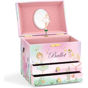 A&A Music Jewelry Box for Girls with Big Drawer Paired with Ballet Girl Theme Rotating Playback the Tune for Swan Lake Pink in Saudi Arabia