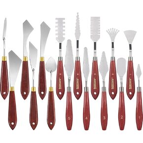 Honoson 16 قطعة مجموعة سكاكين الرسم مجموعة سكين لوحة الفولاذ المقاوم للصدأ رسم خلط مكشطة ملعقة مع مقبض خشبي لملحقات الطلاء الزيتي لوازم خلط ألوان الأكريليك (أحمر) in Kuwait