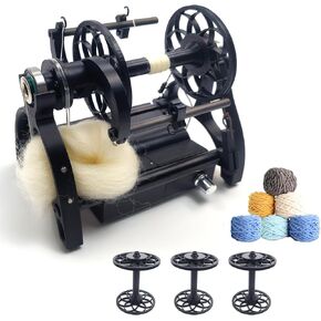 Electric Yarn Spinner Winder Spinning Wheel for Wool with 3 Bobbins, Small Yarn Winder with Forward & Reverse, Free Speed Adjustable (Black) in Saudi Arabia