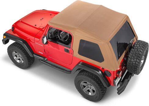 MasterTop SkyMaster Frameless Fastback Soft Top with Bow Assembly Hardware - Fits Jeep Wrangler TJ 1997-2006 - Jeep TJ Soft Top - Flip-Back Sunroof Bimini Top Feature - Black MasterTwill in Saudi Arabia