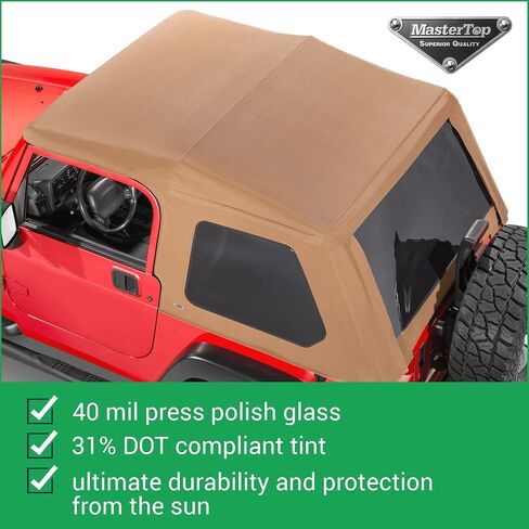 MasterTop SkyMaster Frameless Fastback Soft Top with Bow Assembly Hardware - Fits Jeep Wrangler TJ 1997-2006 - Jeep TJ Soft Top - Flip-Back Sunroof Bimini Top Feature - Black MasterTwill in Saudi Arabia