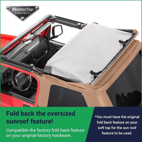 MasterTop SkyMaster Frameless Fastback Soft Top with Bow Assembly Hardware - Fits Jeep Wrangler TJ 1997-2006 - Jeep TJ Soft Top - Flip-Back Sunroof Bimini Top Feature - Black MasterTwill in Saudi Arabia
