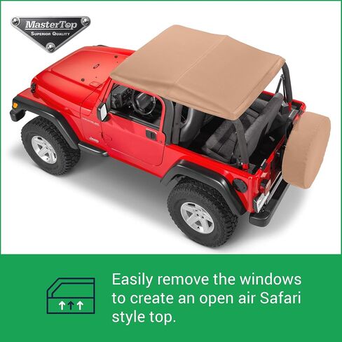 MasterTop SkyMaster Frameless Fastback Soft Top with Bow Assembly Hardware - Fits Jeep Wrangler TJ 1997-2006 - Jeep TJ Soft Top - Flip-Back Sunroof Bimini Top Feature - Black MasterTwill in Saudi Arabia