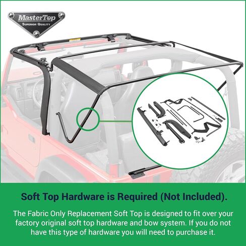 MasterTop SkyMaster Frameless Fastback Soft Top with Bow Assembly Hardware - Fits Jeep Wrangler TJ 1997-2006 - Jeep TJ Soft Top - Flip-Back Sunroof Bimini Top Feature - Black MasterTwill in Saudi Arabia