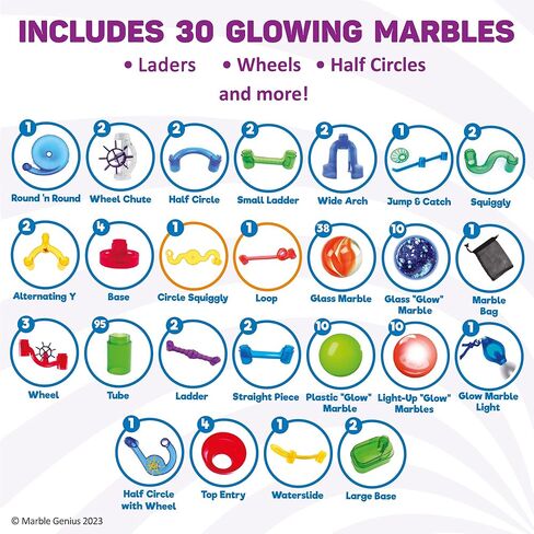 الرخام العبقري يتوهج في الرخام الداكن لتشغيل الرخام - 50 قطعة، متعددة الألوان، متوسطة، للأعمار من 4 سنوات فما فوق - كرات LED مضيئة لمسار السباق واللعب الملون in Kuwait