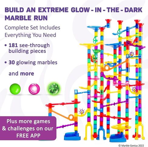 Marble Genius Glow in The Dark Marbles for Marble Run - 50 Pieces, Multicolor, Medium, Ages 4 & Up - Light-Up LED Orbs for Race Track & Colorful Play in Saudi Arabia