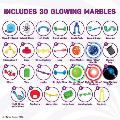 Marble Genius Glow in The Dark Marbles for Marble Run - 50 Pieces, Multicolor, Medium, Ages 4 & Up - Light-Up LED Orbs for Race Track & Colorful Play in Saudi Arabia