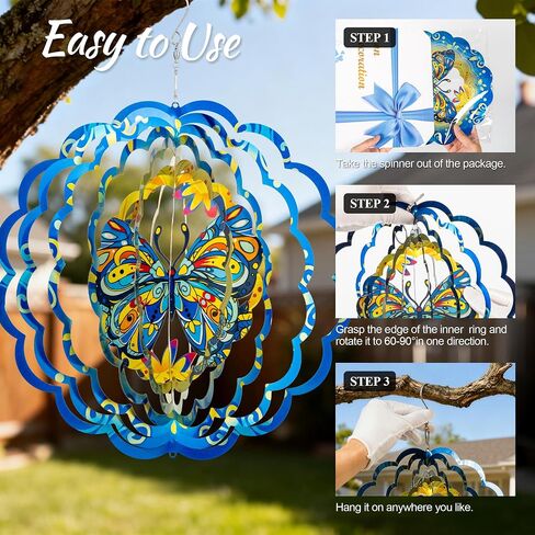 الفولاذ المقاوم للصدأ 3D فراشة الرياح الدوار ديكور الحديقة، هدايا عيد ميلاد للجدة أمي النساء، 12 بوصة المغازل ساحة معلقة لديكورات عيد الميلاد في الهواء الطلق وداخل قاعة in Kuwait