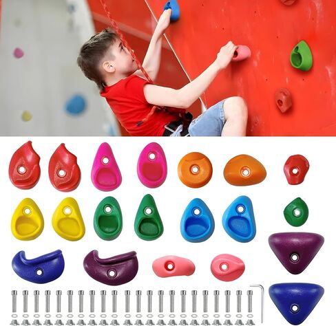 32 قطعة من جدار تسلق الصخور للأطفال، حوامل تسلق الجدار الصخري، مجموعات مقابض حائط التسلق للبالغين تحمل ما يصل إلى 230 رطلاً لحامل جدار تسلق ملعب المنزل في الهواء الطلق in Kuwait