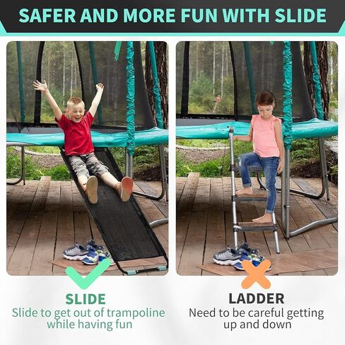 Universal Trampoline Slide Ladder with Handles - Heavy-Duty Tear-Resistant Fabric, Easy Assembly, Safe Climbing & Sliding for Kids/Toddlers, Fits Most Round/Rectangular Trampolines in Saudi Arabia