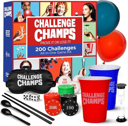 Action Party Game – 200 Skill Challenges for Team Building, Family Game Night | Complete Set for Adults, Teens, Kids 8+ with 10+ Accessories | Competitive Group Activity in Saudi Arabia