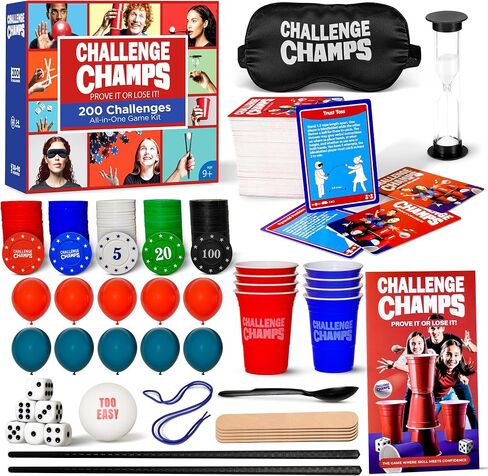 Action Party Game – 200 Skill Challenges for Team Building, Family Game Night | Complete Set for Adults, Teens, Kids 8+ with 10+ Accessories | Competitive Group Activity in Saudi Arabia