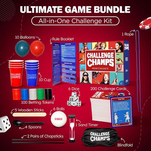 Action Party Game – 200 Skill Challenges for Team Building, Family Game Night | Complete Set for Adults, Teens, Kids 8+ with 10+ Accessories | Competitive Group Activity in Saudi Arabia