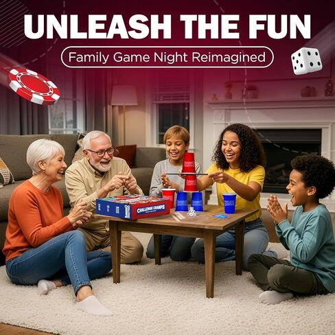 Action Party Game – 200 Skill Challenges for Team Building, Family Game Night | Complete Set for Adults, Teens, Kids 8+ with 10+ Accessories | Competitive Group Activity in Saudi Arabia