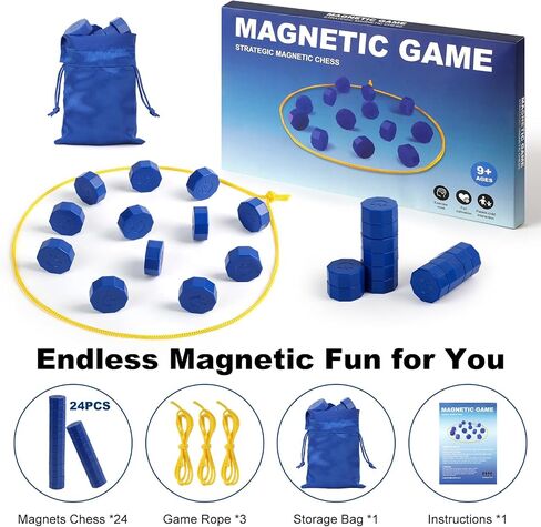 Magnetic Chess Game with 24 Full-Size Stones, Magnet Game with 3 String & Portable Storage Bag, Strategy Board Game for Family Game Night, Indoor Outdoor Use for Kids Adults (Age 9+) in Saudi Arabia
