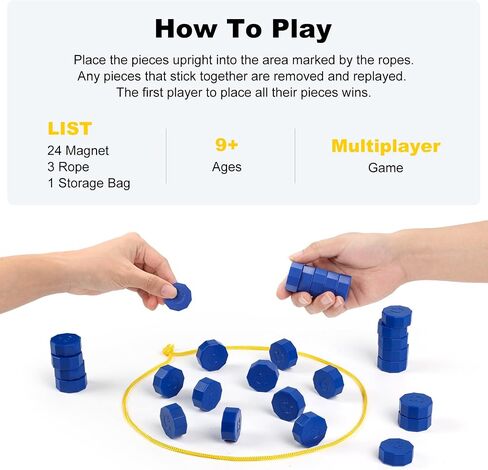 Magnetic Chess Game with 24 Full-Size Stones, Magnet Game with 3 String & Portable Storage Bag, Strategy Board Game for Family Game Night, Indoor Outdoor Use for Kids Adults (Age 9+) in Saudi Arabia
