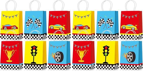 Nezyo 24 Pieces Race Car Party Bags Race Car Party Supplies Goodie Gift Bags Treat Bags with Handles for Checkered Flag Birthday Race Car Theme Party Decorations Boy Gifts in Kuwait