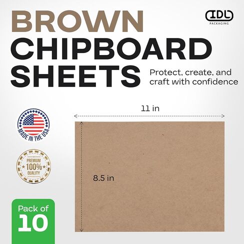 Chipboard Sheets 8.5" x 11", Pack of 70 - USA-Made Cardboard Sheets for Scrapbooking, Framing - Heavy-Duty 0.022" Thickness Brown Cardstock - Chip Board Pads for Crafts, DIY Projects by IDL Packaging in Kuwait