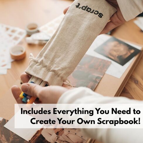 مجموعة سجل القصاصات - ألبوم صور مكون من 80 صفحة سجل قصاصات DIY - يحمل أكثر من 300 صورة، مع أقلام معدنية، وأكثر من 150 ملصقًا، وقلم صمغ، وأشرطة واشي، وورق داعم، وملصقات زوايا الصور (مجموعة المبتدئين - 8 × 8 بوصة، كرافت) in Kuwait