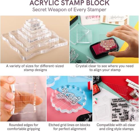 3 Pieces Acrylic Stamp Blocks Set Clear Stamping Blocks Tools for Kids with Grid and Grip Scrapbooking Craft Making, Decorative DIY Essential Stamping Tool(Lace Edge) in Saudi Arabia