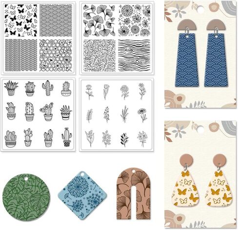 4Pcs 4 Styles Silicone Clay Texture Mat, Plants Printed Clay Modeling Pattern Pad, Pottery Jewelry Making Kit DIY Creative Crafts Tools for Earrings Key Chains, 5.51x5.51x0.12inch in Saudi Arabia