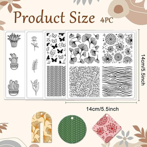 4Pcs 4 Styles Silicone Clay Texture Mat, Plants Printed Clay Modeling Pattern Pad, Pottery Jewelry Making Kit DIY Creative Crafts Tools for Earrings Key Chains, 5.51x5.51x0.12inch in Saudi Arabia