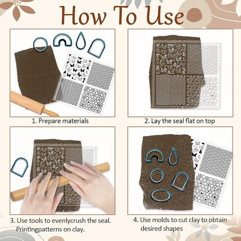 4Pcs 4 Styles Silicone Clay Texture Mat, Plants Printed Clay Modeling Pattern Pad, Pottery Jewelry Making Kit DIY Creative Crafts Tools for Earrings Key Chains, 5.51x5.51x0.12inch in Saudi Arabia