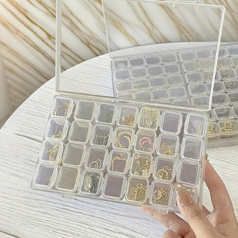 Bead Organizer Box with 28 Grids, Clear Jewelry Storage Containers - Transparent Earring & Ring Display Case, Plastic Craft Storage Container for Bracelet Making, DIY Nail, Jewelry and Earrings in Saudi Arabia
