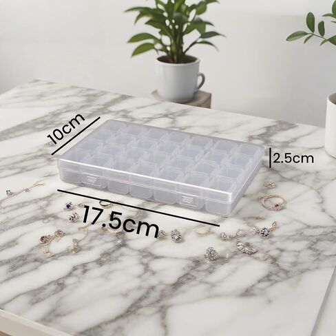 Bead Organizer Box with 28 Grids, Clear Jewelry Storage Containers - Transparent Earring & Ring Display Case, Plastic Craft Storage Container for Bracelet Making, DIY Nail, Jewelry and Earrings in Saudi Arabia