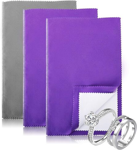 3 قطع قماش تلميع فضي، 10 × 12.5 بوصة، قطعة قماش تنظيف مجوهرات مزدوجة الجوانب، قطعة قماش تلميع كبيرة للذهب والفضة والماس والبلاتين والمجوهرات (قطعتان باللون الأرجواني وقطعة واحدة باللون الرمادي) in Kuwait