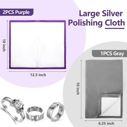 3 قطع قماش تلميع فضي، 10 × 12.5 بوصة، قطعة قماش تنظيف مجوهرات مزدوجة الجوانب، قطعة قماش تلميع كبيرة للذهب والفضة والماس والبلاتين والمجوهرات (قطعتان باللون الأرجواني وقطعة واحدة باللون الرمادي) in Kuwait