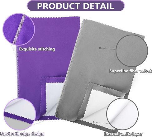 3 قطع قماش تلميع فضي، 10 × 12.5 بوصة، قطعة قماش تنظيف مجوهرات مزدوجة الجوانب، قطعة قماش تلميع كبيرة للذهب والفضة والماس والبلاتين والمجوهرات (قطعتان باللون الأرجواني وقطعة واحدة باللون الرمادي) in Kuwait